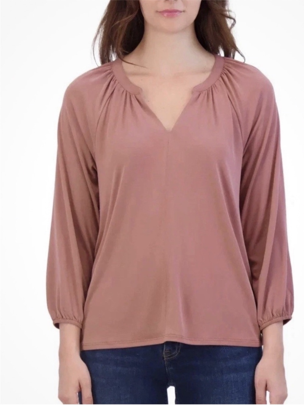NWT Lucky Brand Women's Blouson
3/4 Sleeve V-Neck Top in Rose Brown Size XXL